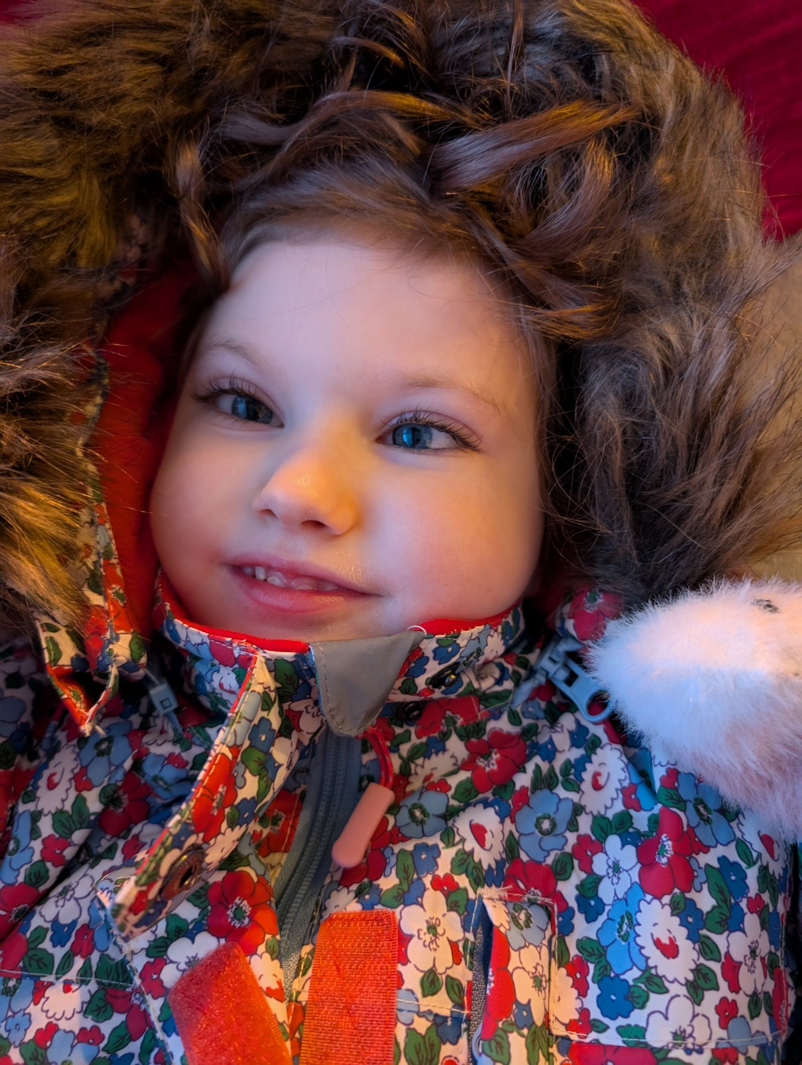 Grace in a floral winter coat